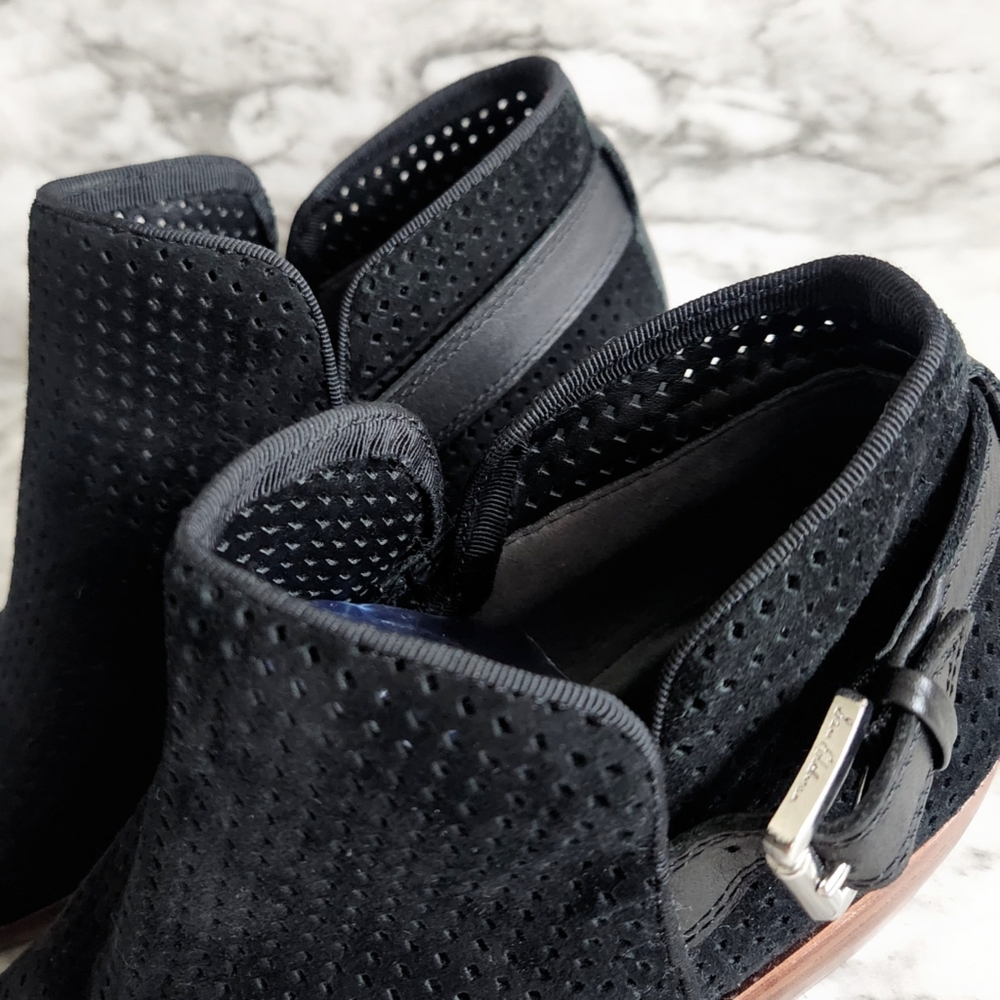 Sam Edelman Black Suede Leather Perforated Ankle Boots With Silver Buckle, Sz 7 - Picture 5 of 14